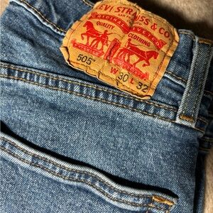 Levi's 505 Slim Straight Light Blue Jeans with Tan Leather Patch